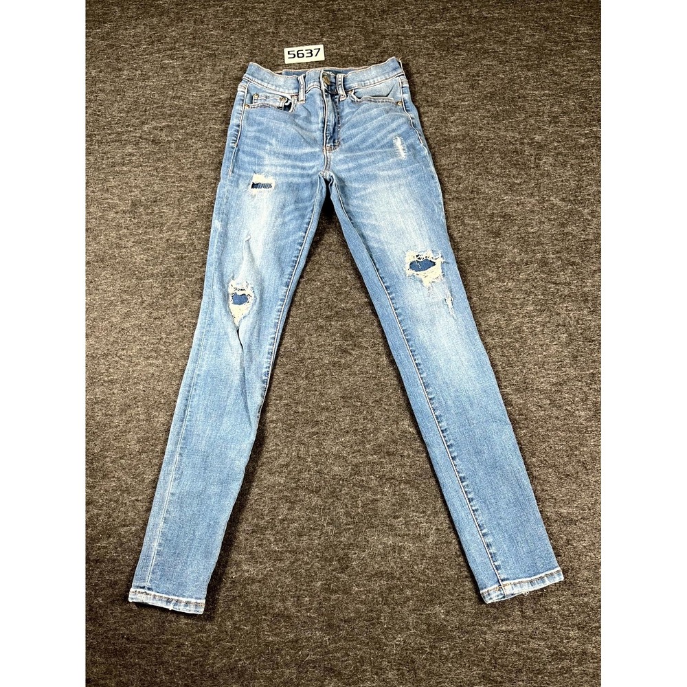Aero Jeans Womens 2 Blue Denim‎ Cotton Stretch Distressed High Rise Skinny Leg